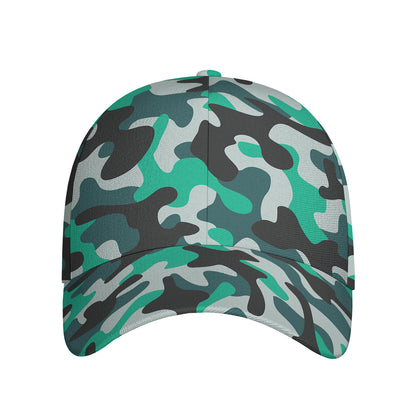 Teal And Black Camouflage Print Baseball Cap