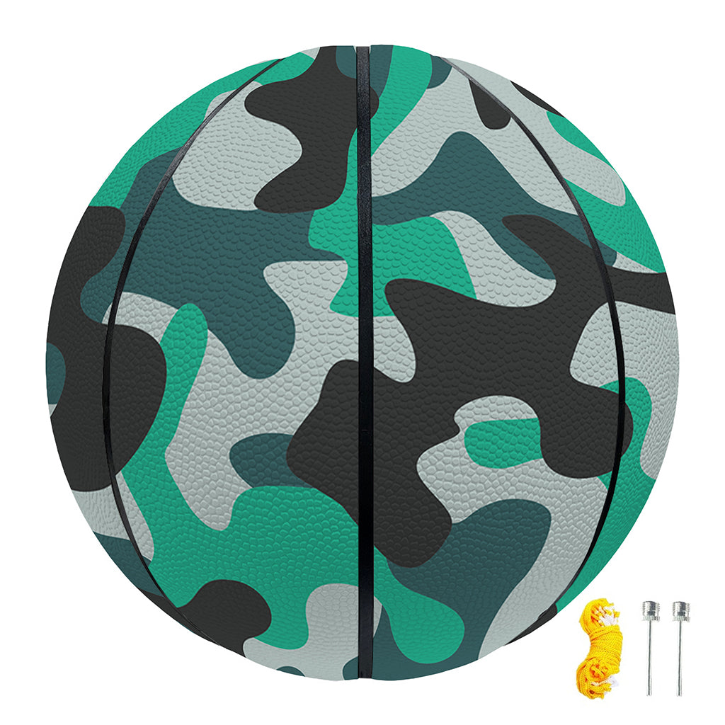 Teal And Black Camouflage Print Basketball