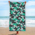 Teal And Black Camouflage Print Beach Towel