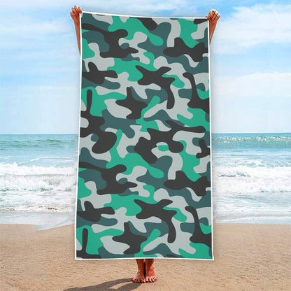 Teal And Black Camouflage Print Beach Towel