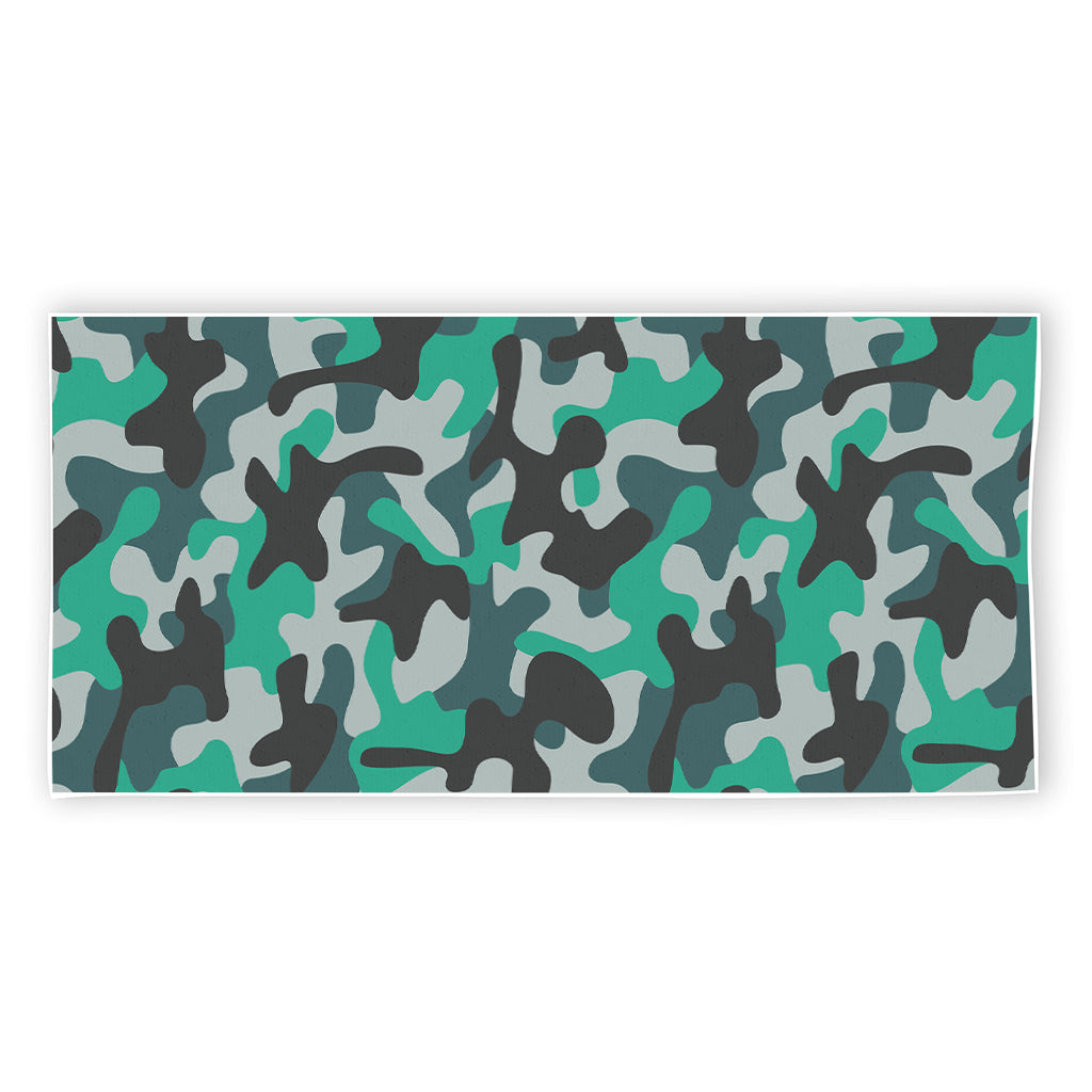 Teal And Black Camouflage Print Beach Towel