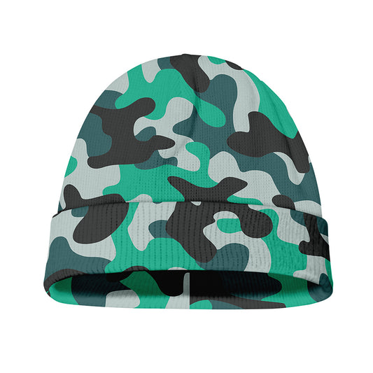 Teal And Black Camouflage Print Beanie