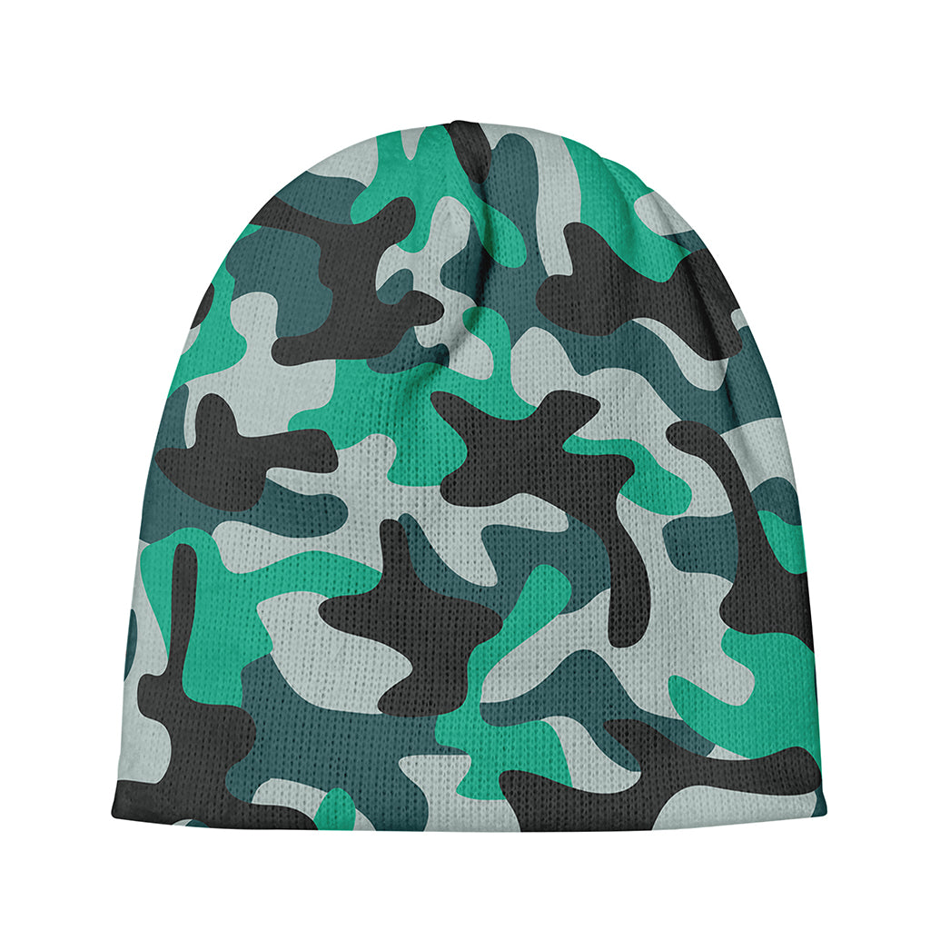 Teal And Black Camouflage Print Beanie