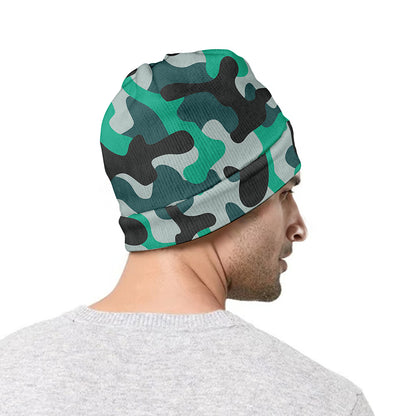 Teal And Black Camouflage Print Beanie