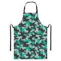 Teal And Black Camouflage Print Bib Apron With Pocket