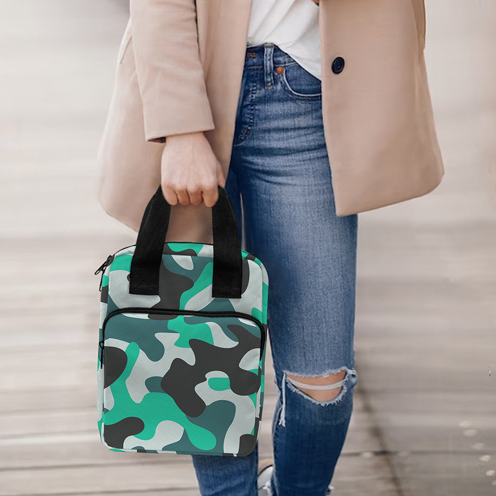 Teal And Black Camouflage Print Bible Tote Bag