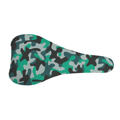 Teal And Black Camouflage Print Bicycle Seat Cover