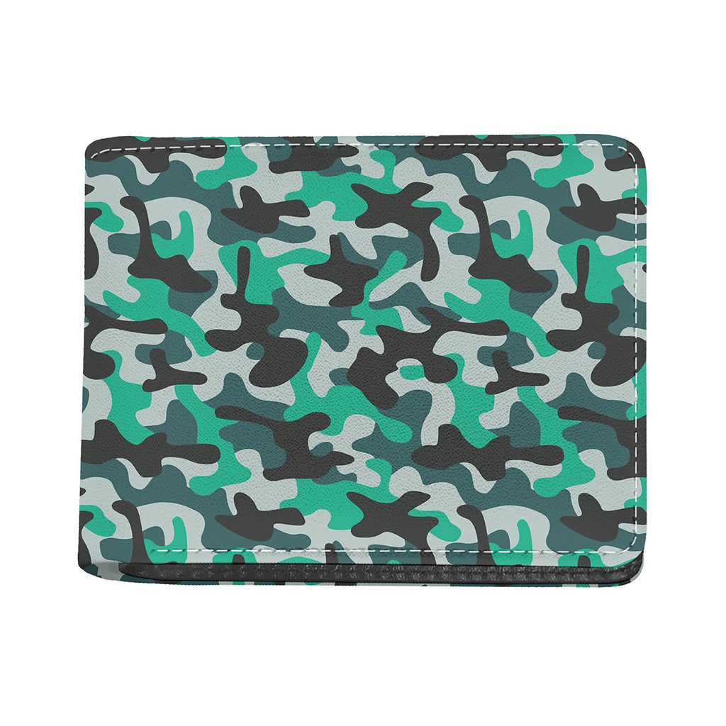 Teal And Black Camouflage Print Bifold Wallet