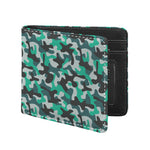 Teal And Black Camouflage Print Bifold Wallet