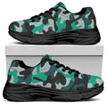 Teal And Black Camouflage Print Black Chunky Shoes