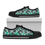 Teal And Black Camouflage Print Black Low Top Sneakers