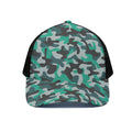 Teal And Black Camouflage Print Black Mesh Trucker Hat