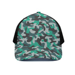 Teal And Black Camouflage Print Black Mesh Trucker Cap
