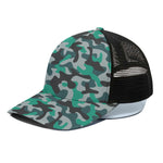 Teal And Black Camouflage Print Black Mesh Trucker Cap