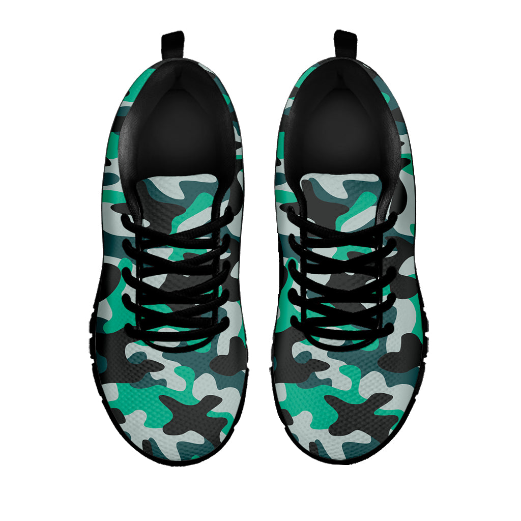 Teal And Black Camouflage Print Black Running Shoes