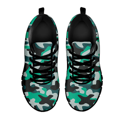 Teal And Black Camouflage Print Black Running Shoes