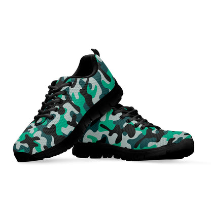 Teal And Black Camouflage Print Black Running Shoes