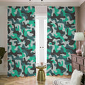 Teal And Black Camouflage Print Dimout Pencil Pleat Curtains