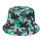 Teal And Black Camouflage Print Bucket Hat