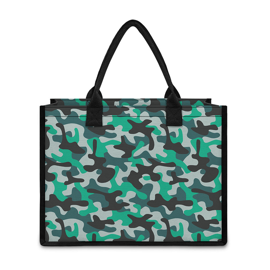 Teal And Black Camouflage Print Canvas Tote Bag