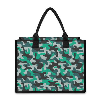 Teal And Black Camouflage Print Canvas Tote Bag