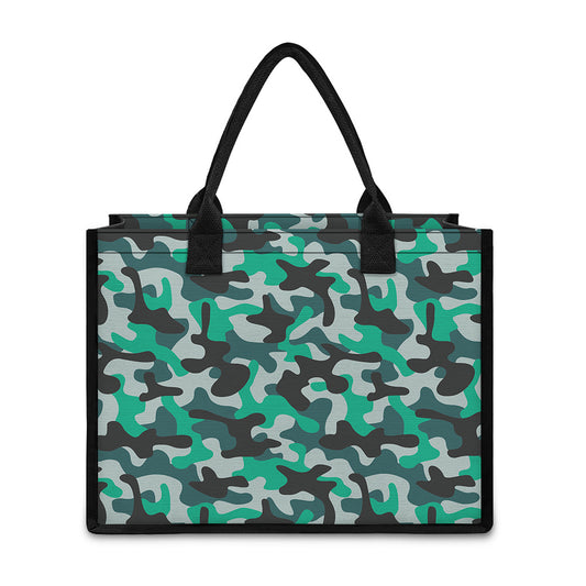 Teal And Black Camouflage Print Canvas Tote Bag