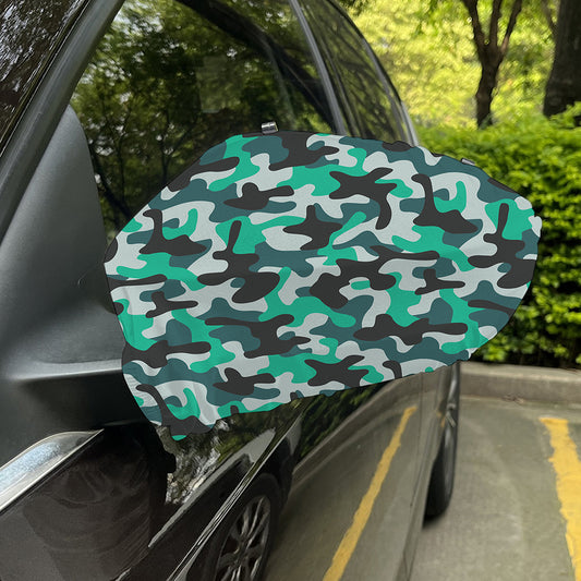 Teal And Black Camouflage Print Car Side Mirror Covers