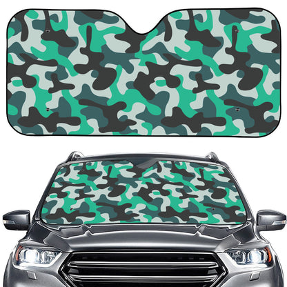 Teal And Black Camouflage Print Car Windshield Sun Shade
