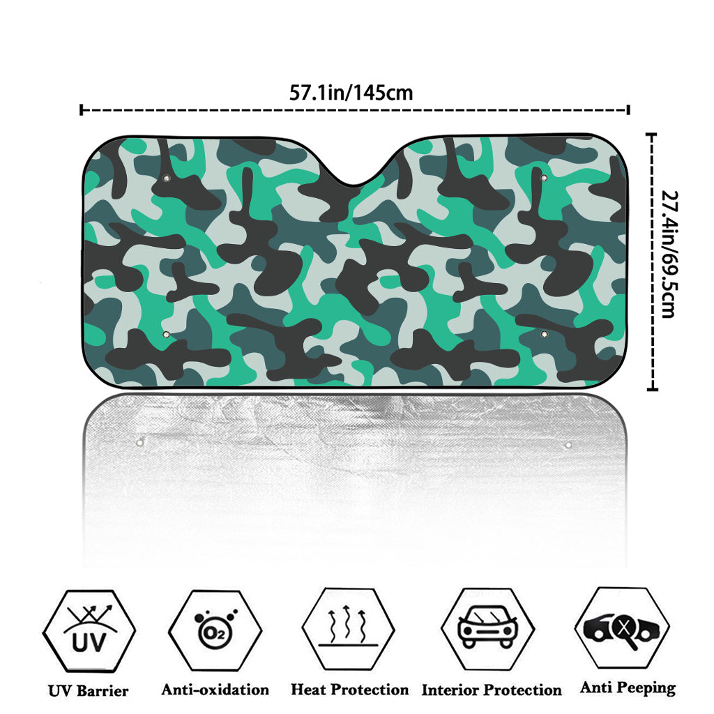 Teal And Black Camouflage Print Car Windshield Sun Shade