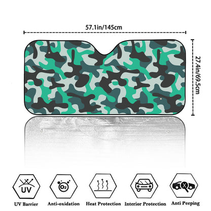 Teal And Black Camouflage Print Car Windshield Sun Shade