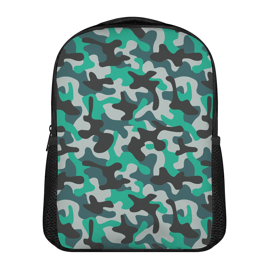 Teal And Black Camouflage Print Casual Backpack
