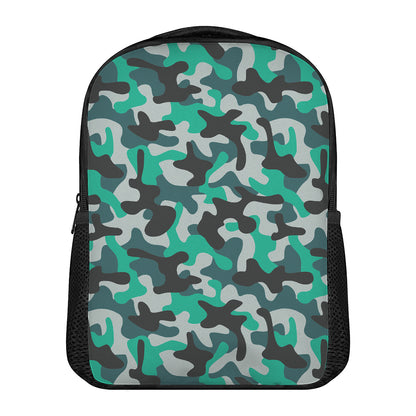 Teal And Black Camouflage Print Casual Backpack