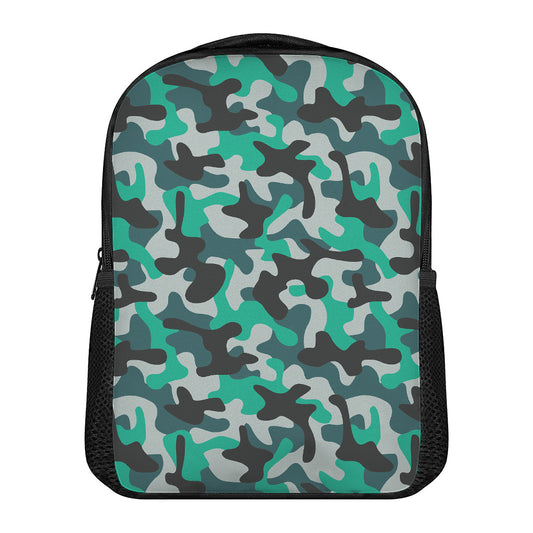 Teal And Black Camouflage Print Casual Backpack