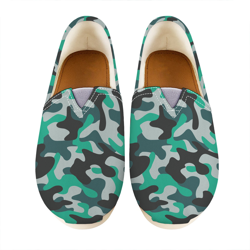 Teal And Black Camouflage Print Casual Shoes