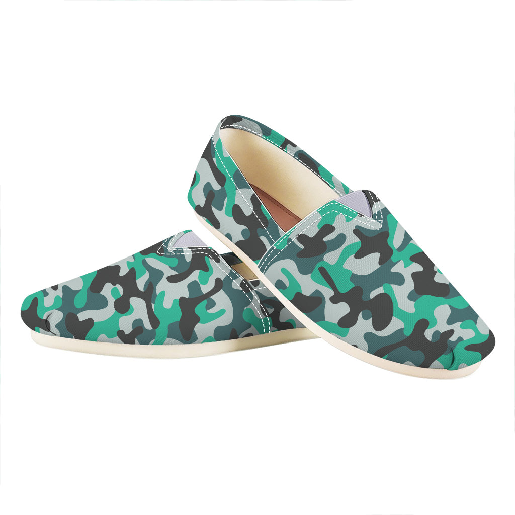 Teal And Black Camouflage Print Casual Shoes