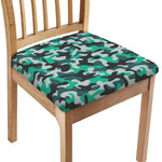 Teal And Black Camouflage Print Chair Cushion Cover