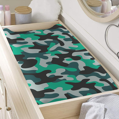 Teal And Black Camouflage Print Changing Pad Cover