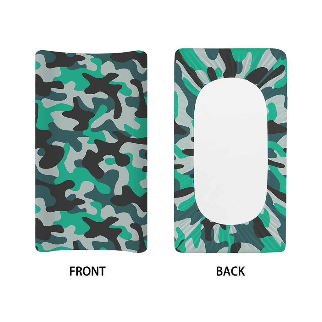 Teal And Black Camouflage Print Changing Pad Cover