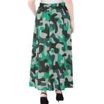 Teal And Black Camouflage Print Chiffon Maxi Skirt