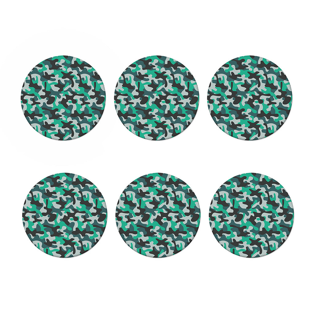Teal And Black Camouflage Print Coaster Set