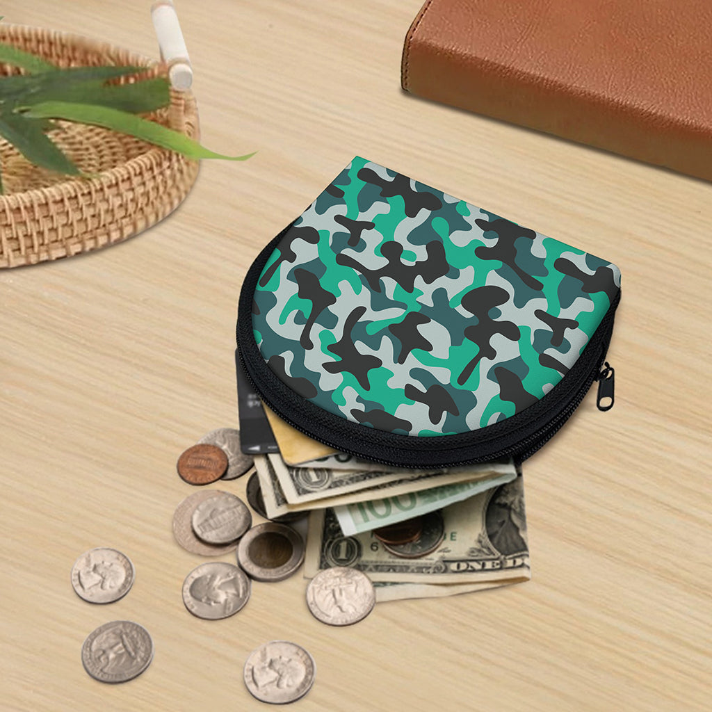 Teal And Black Camouflage Print Coin Purse