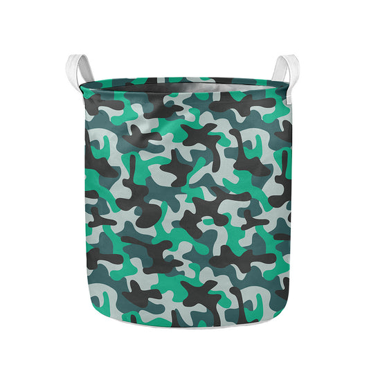 Teal And Black Camouflage Print Collapsible Laundry Basket