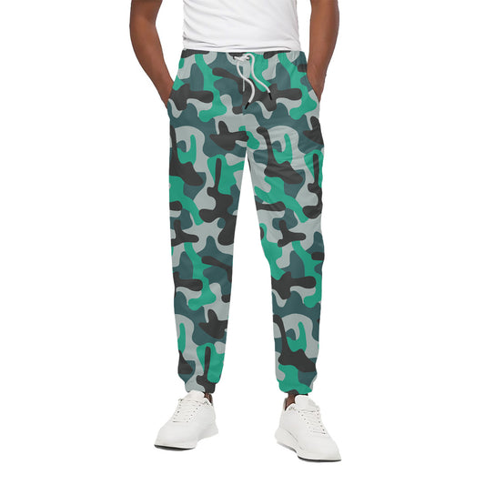 Teal And Black Camouflage Print Cotton Pants