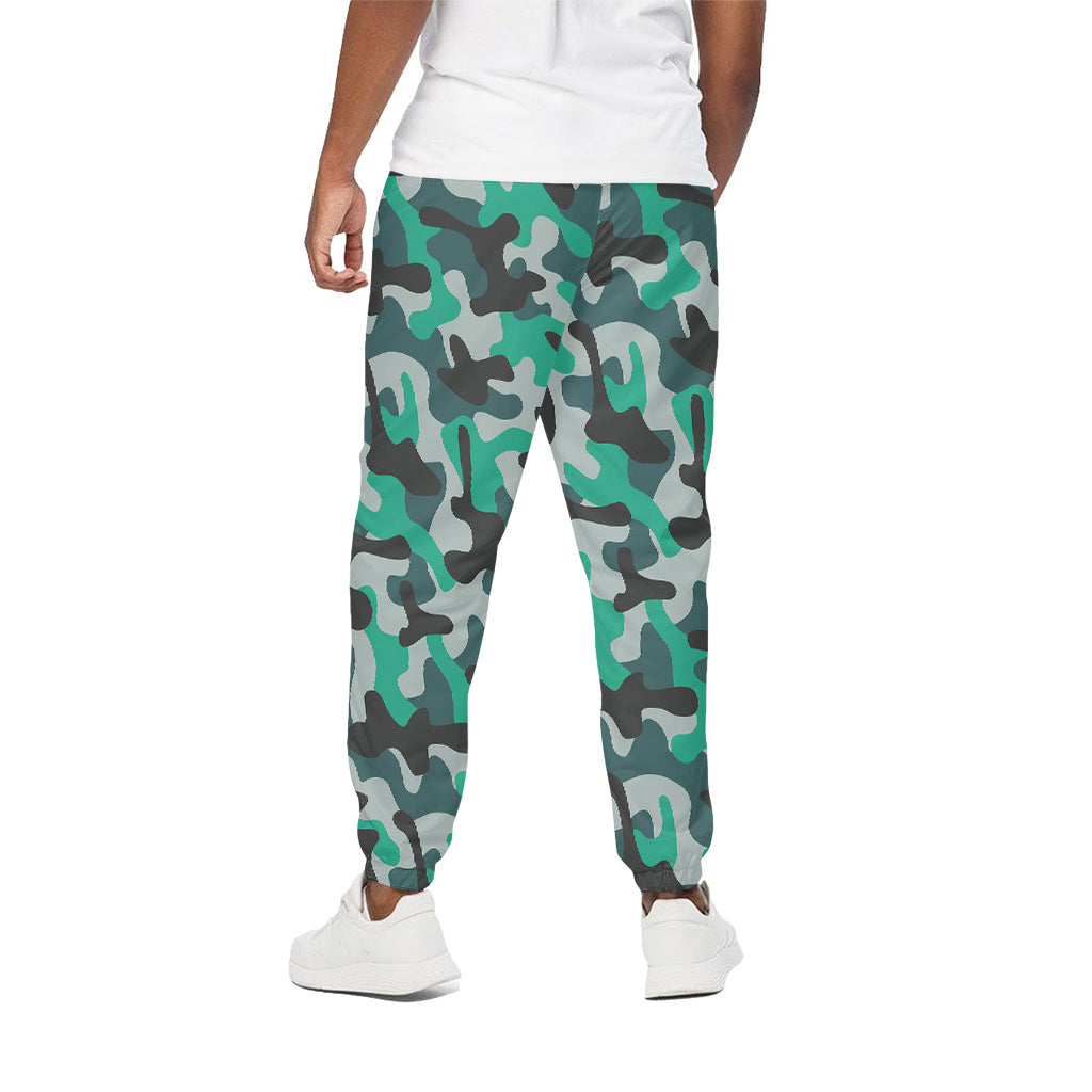 Teal And Black Camouflage Print Cotton Pants