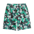 Teal And Black Camouflage Print Cotton Shorts