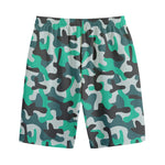 Teal And Black Camouflage Print Cotton Shorts