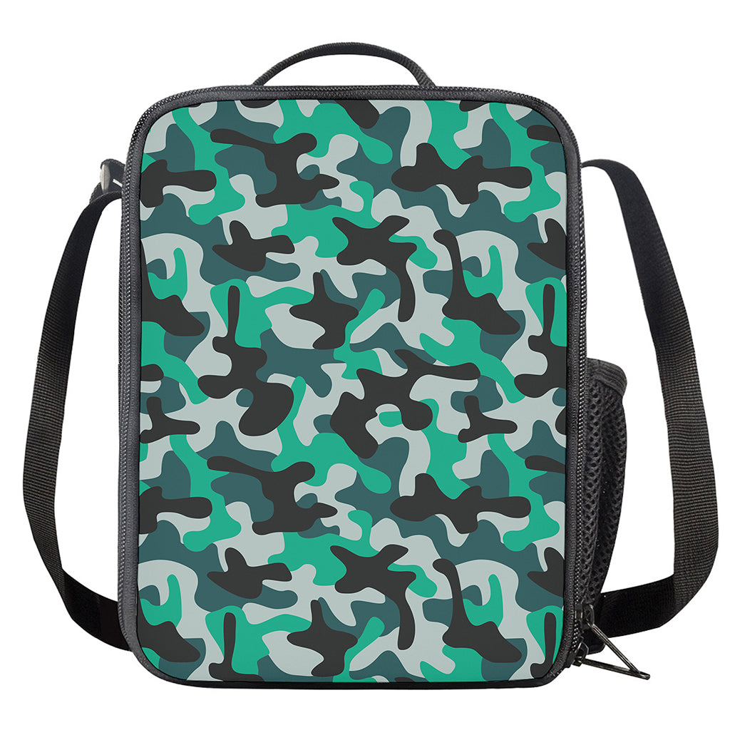 Teal And Black Camouflage Print Crossbody Lunch Bag