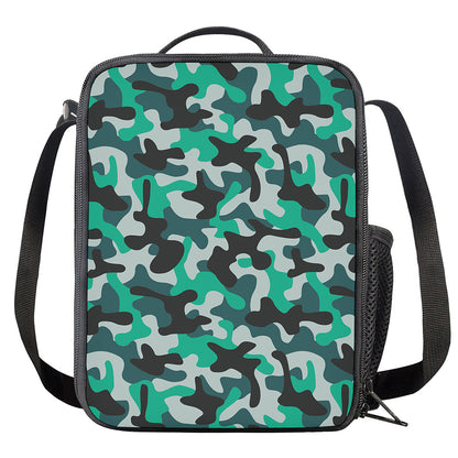 Teal And Black Camouflage Print Crossbody Lunch Bag