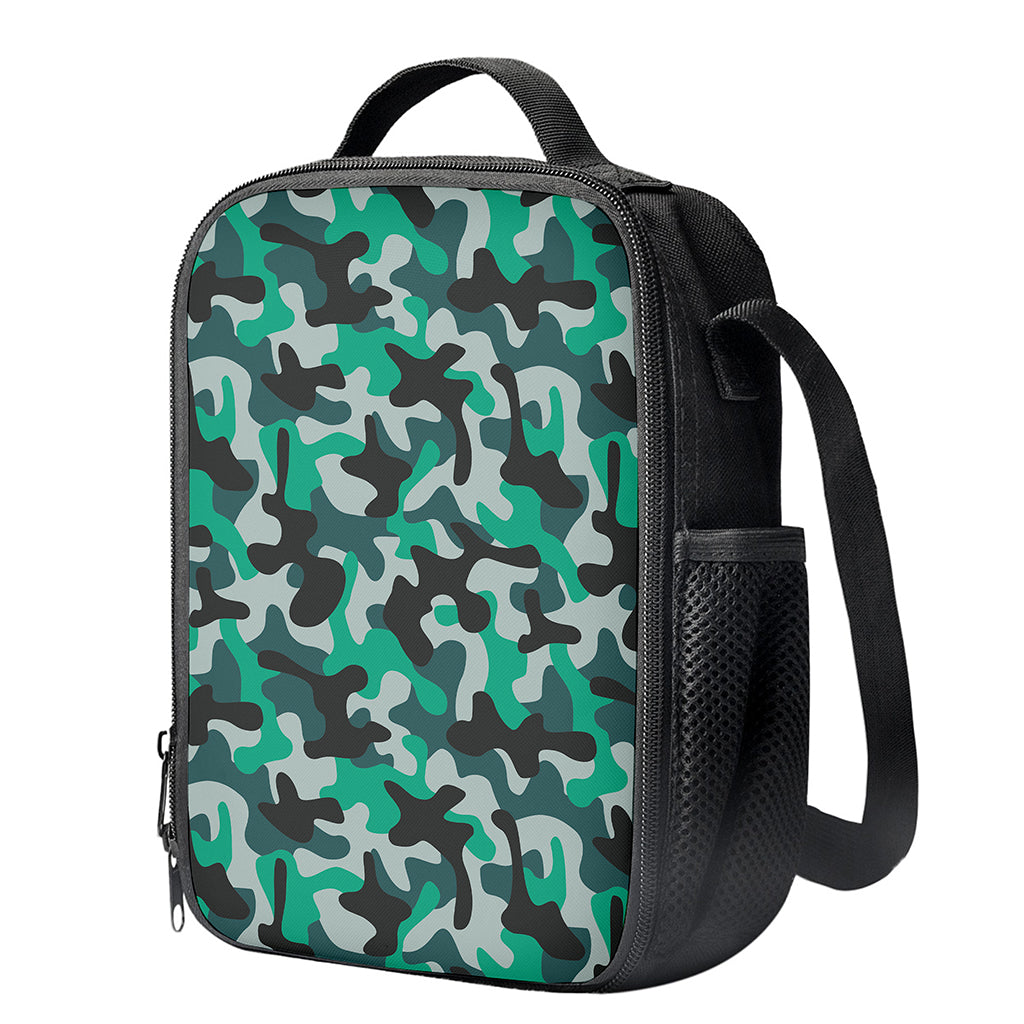 Teal And Black Camouflage Print Crossbody Lunch Bag
