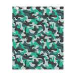 Teal And Black Camouflage Print Curtain